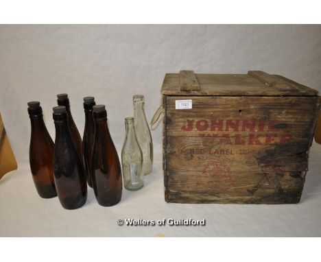 *Vintage Johnnie Walker painted wooden crate containing seven glass bottles (Lot subject to VAT)