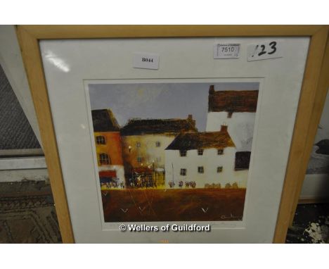 After Glyn Macey, houses on the seafront, limited edition print 67/300, signed in pencil, 26 x 26cm, another similar example 