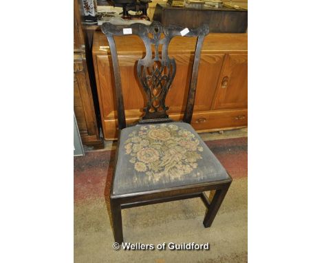 A Chippendale style mahogany single chair with drop in seat and chamfered square legs.