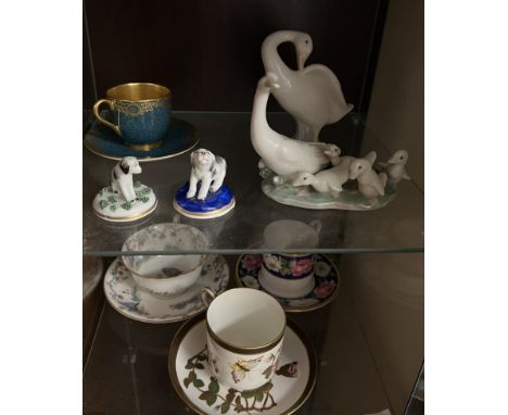 A pair of small Staffordshire dogs, Worcester cabinet cups and Lladro etc