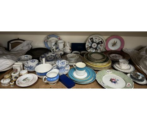 A Royal Worcester blue and white dragon decorated part tea service together with a collection of Worcester flower painted pla