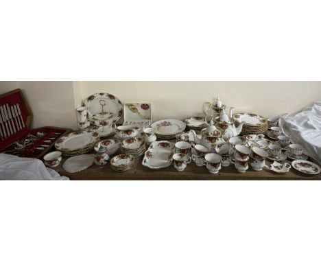 A Royal Albert Old Country Roses part tea and dinner service, cased flatware