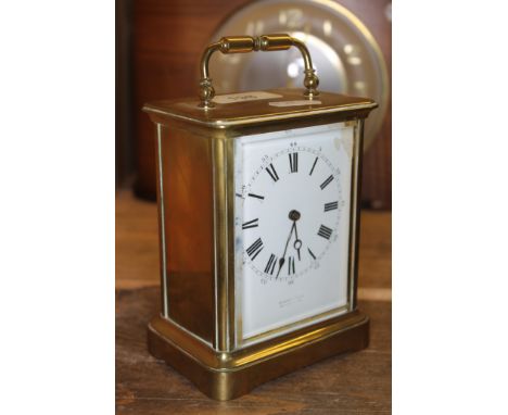 A late 19th century French carriage clock, the dial bearing retailers mark for Bright &amp; Sons, Scarborough.  