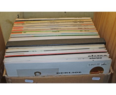 A box of records, 60+ all classical EMI, ASD, SAX.Condition (Columbia sax 25214,2342,2410,2275,2487):- All red label apart fr