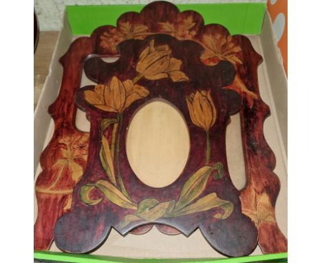 2 large antique Art Nouveau hand painted floral wooden photograph frames  