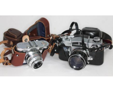 Two vintage cameras comprising a Miranda Sensorex and a Voigtlander Vito B.  