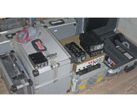 A quantity of video hardware including two Philips colour analyzers, a video timer, a Gigawave LNA etc. with hard cases.  
