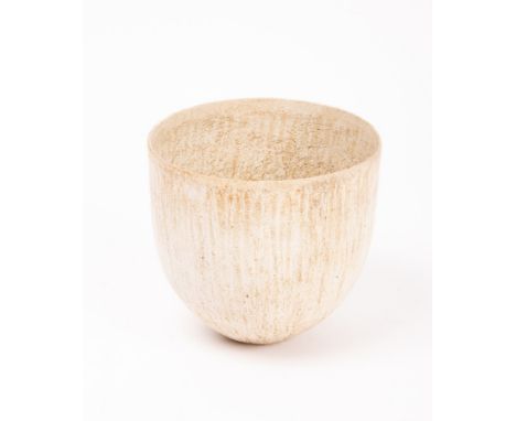 John Ward (1938-2023) a stoneware bowl, mottled white and light brown/green glazes, impressed mark to base, approximately 15.