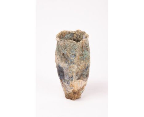 Ewen Henderson (1934-2000) vessel form, in rough textured blue, cream and turquoise glazes, 21cm high CONDITION REPORT: small