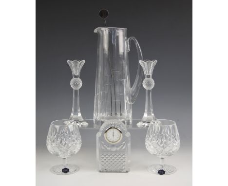 A Jasper Conran Stuart Crystal lemonade jug with associated swizzle stick, 27.5cm high, a boxed pair of Stuart Crystal brandy