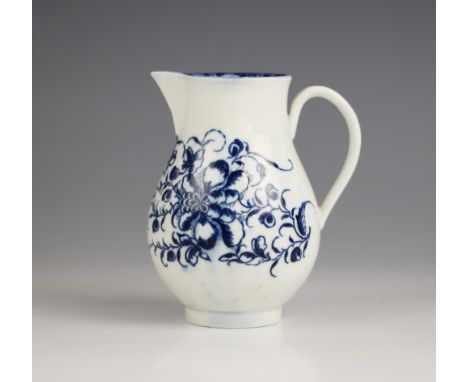 A Caughley sparrow beak milk jug, 18th century, printed with a underglaze blue floral Mansfield pattern, printed makers mark,