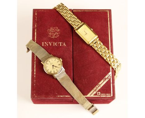 An Invicta ladies yellow metal wristwatch, the rectangular Swiss bank corporation fine gold 999.9 ingot dial with dot markers