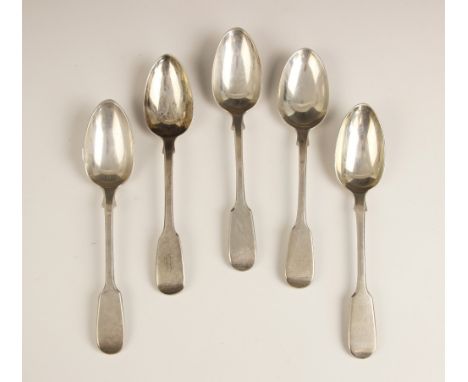 A set of three Victorian silver fiddle pattern tablespoons, A B Savory &amp; Sons, London 1864, of typical form, 18cm long, w