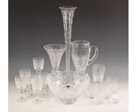 A Waterford Crystal fruit bowl, with scalloped edges and continuous thistle freeze , 25cm diameter with a Stuart crystal lemo