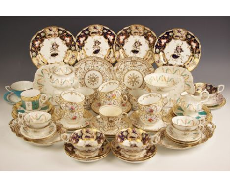 A selection of tea wares, 19th century and later, in various patterns, to include a part service by Samuel Alcock (see Bertho