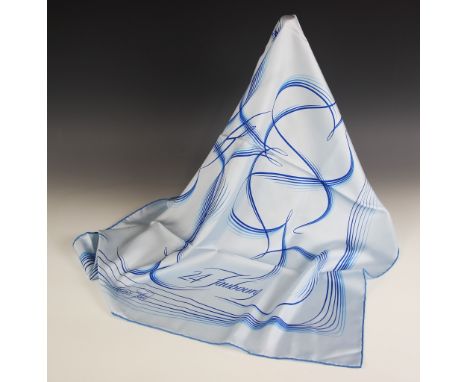 An Hermes silk scarf, in the '24 Faubourg' pattern, in blue tones, with rolled hems, 90cm x 90cm 