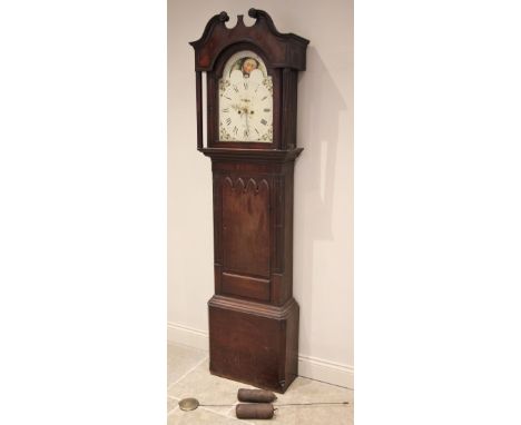 A late George III mahogany cased eight day longcase clock signed R Fletcher, Chester, early 19th century, the 36cm painted br