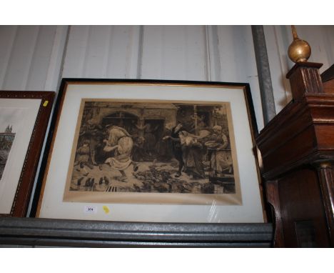 A pencil signed Victorian etching of The Pied Piper