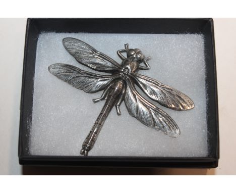 A large vintage white metal dragonfly brooch, 11.5gms 