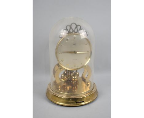 A Mid 20th Century Pedestal Brass Mantel Clock by Schatz and Sons, Under Plastic Dome, 22.5cms High 