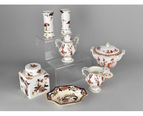 A Collection of Various Coalport to Comprise Three Pieces of Indian Tree Coral, Coalport Hong Kong Tea Caddy Pair of Vases an