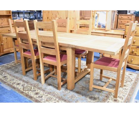 A Modern Drawer Leaf Dining Table and Six Ladder Back Chairs,Table Extends to 237x90cm 