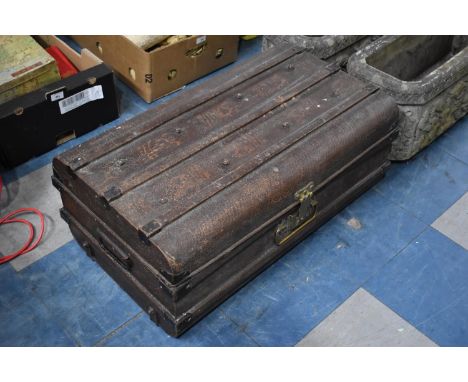 A Vintage Scumble Glazed Metal Travelling Trunk with Brass Lock and Carry Handle, 75cm Wide 