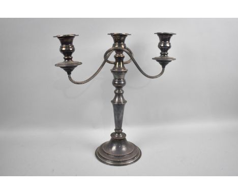 A Large Silver Plated Three Branch Candelabra, 37cms High 