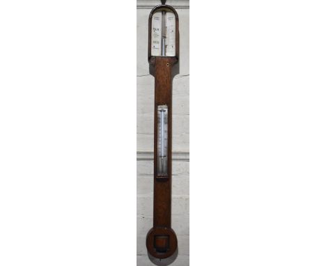 An Edwardian Oak Stick Barometer by Negretti and Zambra, Ivorine Scales, In Need of Some Attention 