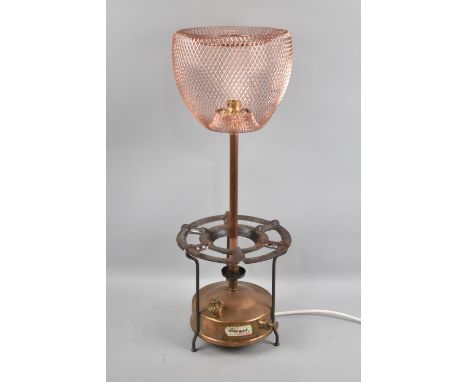 A Novelty Table Lamp Base Formed From a Valor Stove Base with Copper Wire Shade, 58cms High 