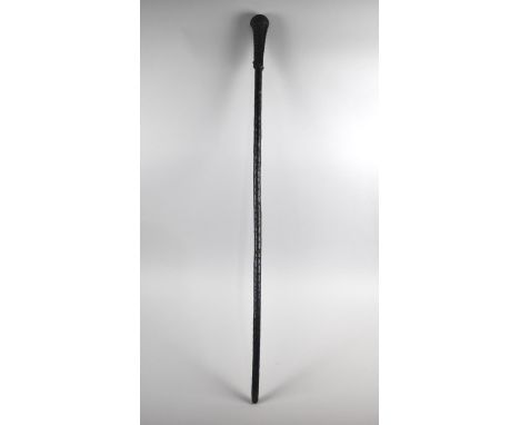 A Vintage Plaited Leather Walking Stick with Woven Leather Handle, 90cms Long 
