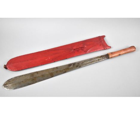 An East African Short Sword with Animal Skin Handle in Animal Skin Scabbard Having East African Coin Mount Dated 1959, Overal