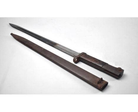 A WWI Period 1907 Pattern Bayonet with Fullered 40cms Blade, Wooden Scales and Metal Scabbard 