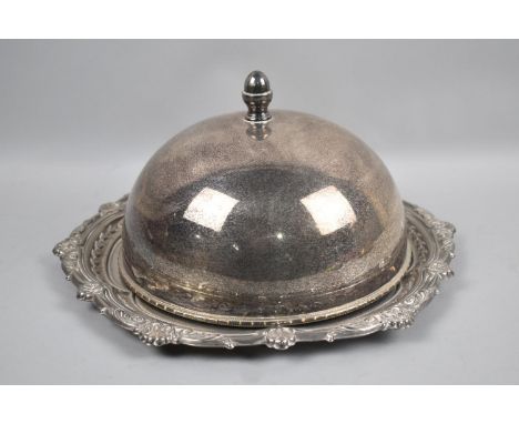 A Silver Plated Salver with Engraved Decoration together with an Unrelated Dome Topped Meat Cover 