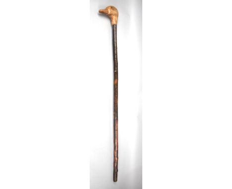 A Modern Walking Stick with Carved Ducks Head Handle 