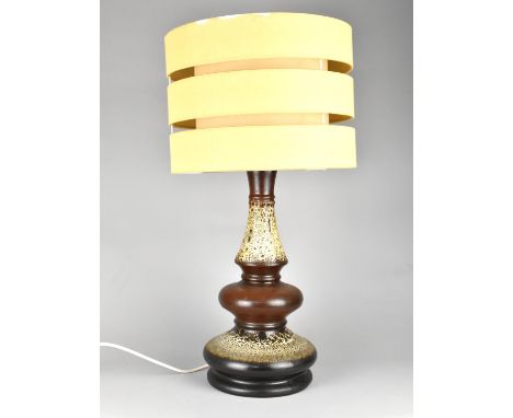 A Vintage Fat Lava Type Glazed Ceramic Lamp Base with Shade, 65.5cm high max 