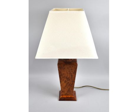 A Modern Burr Wood Table Lamp and Shade, 60cms High Overall 