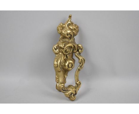 A Modern Moulded Brass Door Knocker, 19cms High 