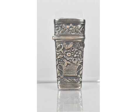 A Georgian Silver Etui Case with Basket of Flower Repousse Decoration by TH, London Hallmark, 6.5cm high 