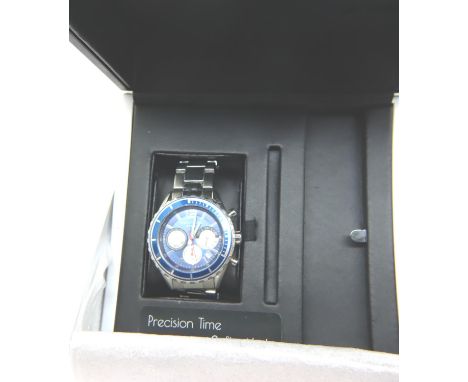 Nautica; gents chronograph wristwatch with stainless steel strap, blue dial and bezel. P&amp;P Group 1 (£14+VAT for the first