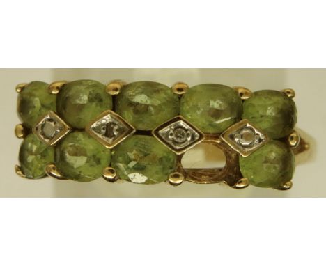 9ct yellow gold stone set ring, size P, 2.6g. Missing one stone. P&amp;P Group 1 (£14+VAT for the first lot and £1+VAT for su