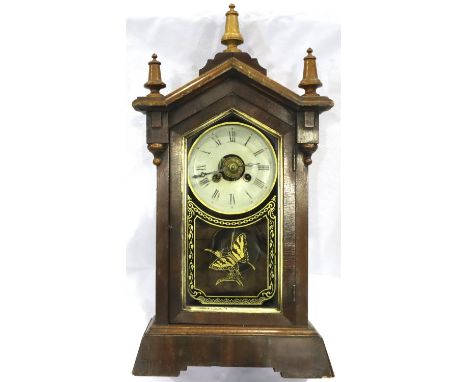 American mahogany cased mantel clock, H: 48 cm. Not available for in-house P&amp;P, contact Paul O'Hea at Mailboxes on 01925 