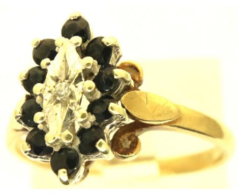 9ct gold diamond and sapphire set ring, size P/Q, 3.1g. P&amp;P Group 1 (£14+VAT for the first lot and £1+VAT for subsequent 