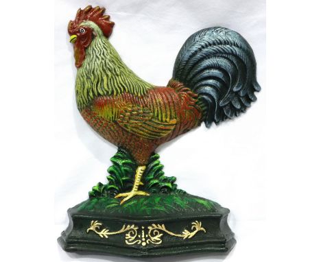 A painted cast iron cockerel doorstop, H: 34 cm. P&amp;P Group 3 (£25+VAT for the first lot and £5+VAT for subsequent lots) 