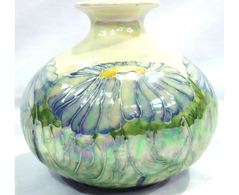 Moorland Chelsea Works Burslem squat vase, tube lined and decorated with lustre glaze and signed to base, H: 13 cm. No cracks