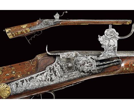 dating: circa 1700 provenance: Southern Germany, Octagonal, rifled, 15.5 mm cal barrel, with adjustable rear sight and a carv