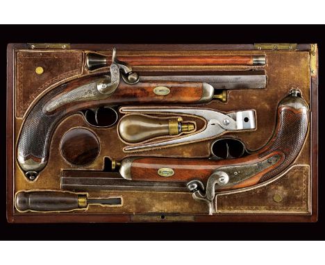 dating: Mid 19th Century provenance: Paris, Octagonal, rifled, browned barrels (clean, with visible rifling), the first part 