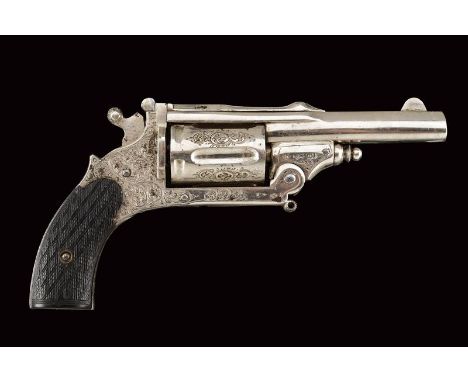 dating: about 1880 provenance: Belgium, Round, rifled, 5.5 mm cal barrel with rib and front sight; grooved, five-shot cylinde