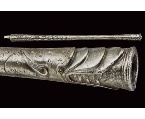 dating: 16th/17th Century provenance: Italy, Smoothbore, three-stage, iron barrel, carved with irregular patterns in bas-reli