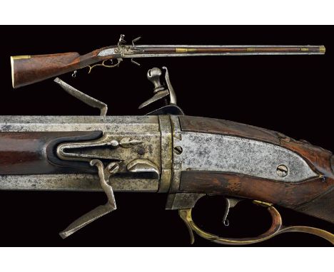 dating: 18th Century provenance: Austria, Two over-and-under, smoothbore, two-stage, 14 mm cal. barrels, first octagonal afte
